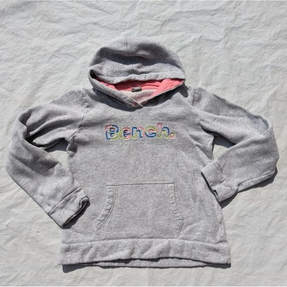 Bench Rainbow Logo Embroidered Grey Sweatshirt  Hoodie Girl Kids XL 14/16